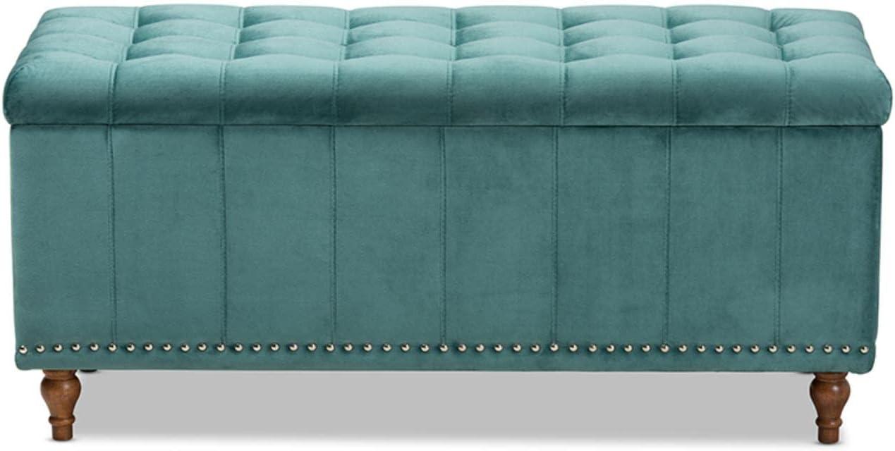 Kaylee Teal Blue Velvet 42'' Tufted Storage Ottoman Bench