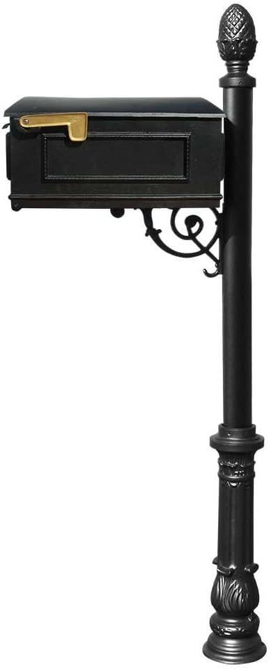 Black Aluminum Lockable Mailbox with Ornate Base and Pineapple Finial