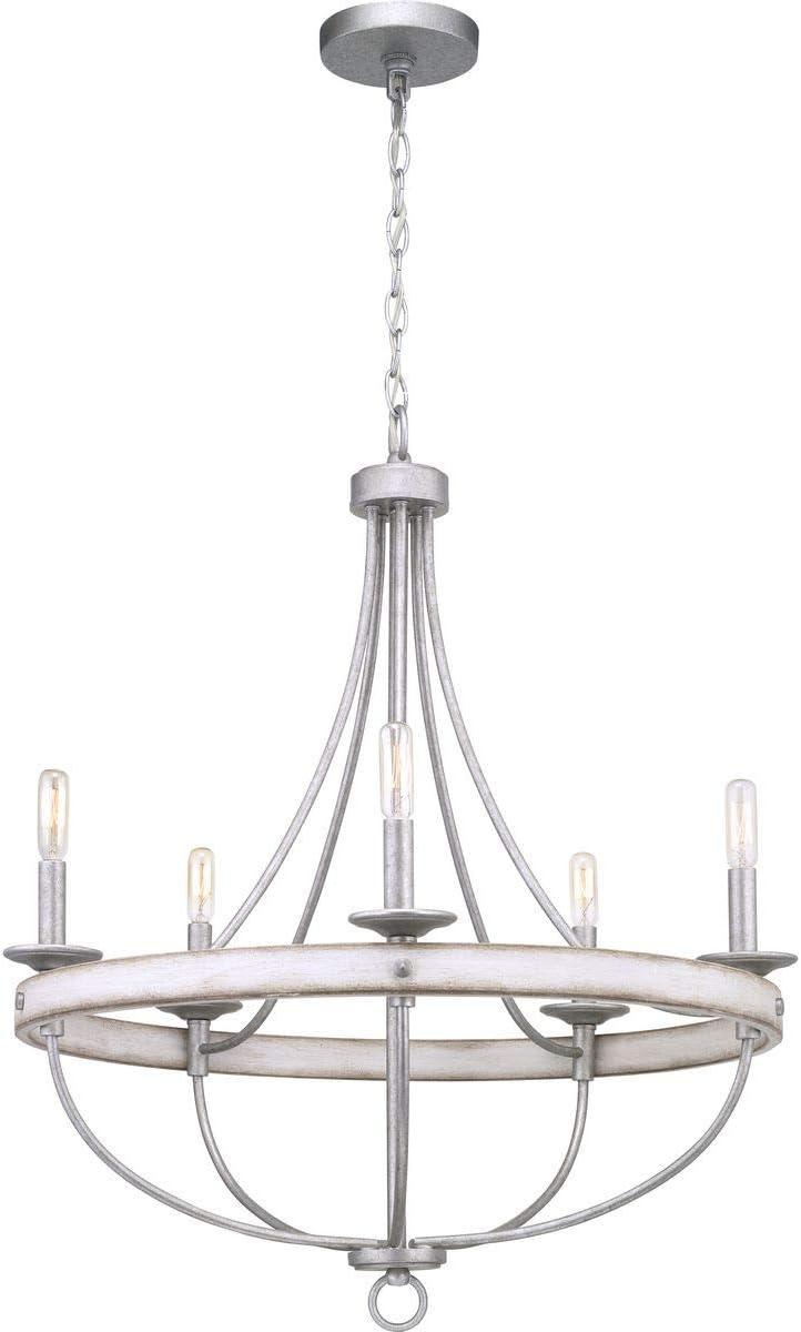 Progress Lighting Gulliver 5-Light Chandelier, Galvanized Finish, Wood Grained Texture Shade