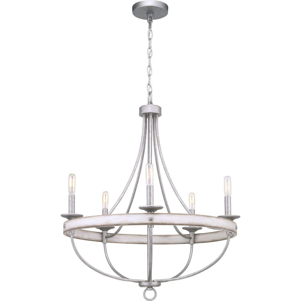 Progress Lighting Gulliver 5-Light Chandelier, Galvanized Finish, Wood Grained Texture Shade