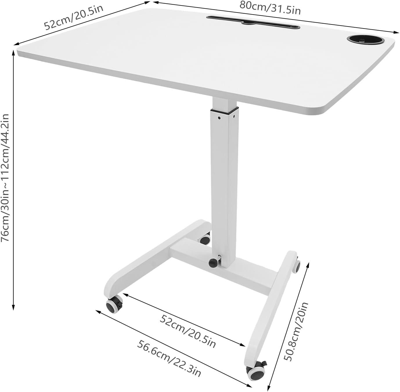 White Adjustable Height Mobile Laptop Cart with Wood Top