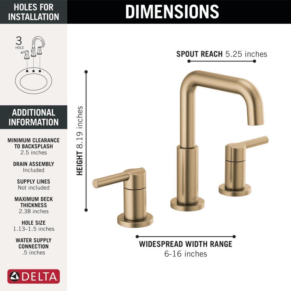 Nicoli Widespread Bathroom Faucet 3 Hole, 2-handle Bathroom Sink Faucet