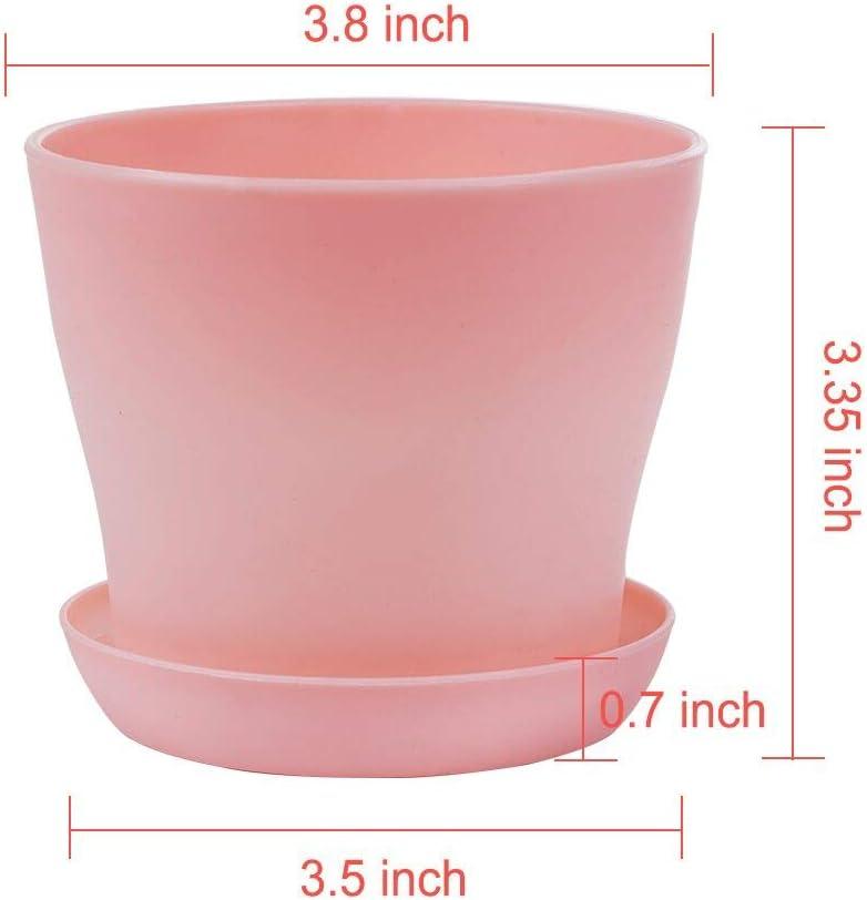 TDHDIKE 10 Pcs Plastic Planters Indoor Pots, Mini Flower Seedlings Nursery Flower Pot with Pallet, Modern Decorative Gardening Containers Pink / White / Purple / Blue / Green