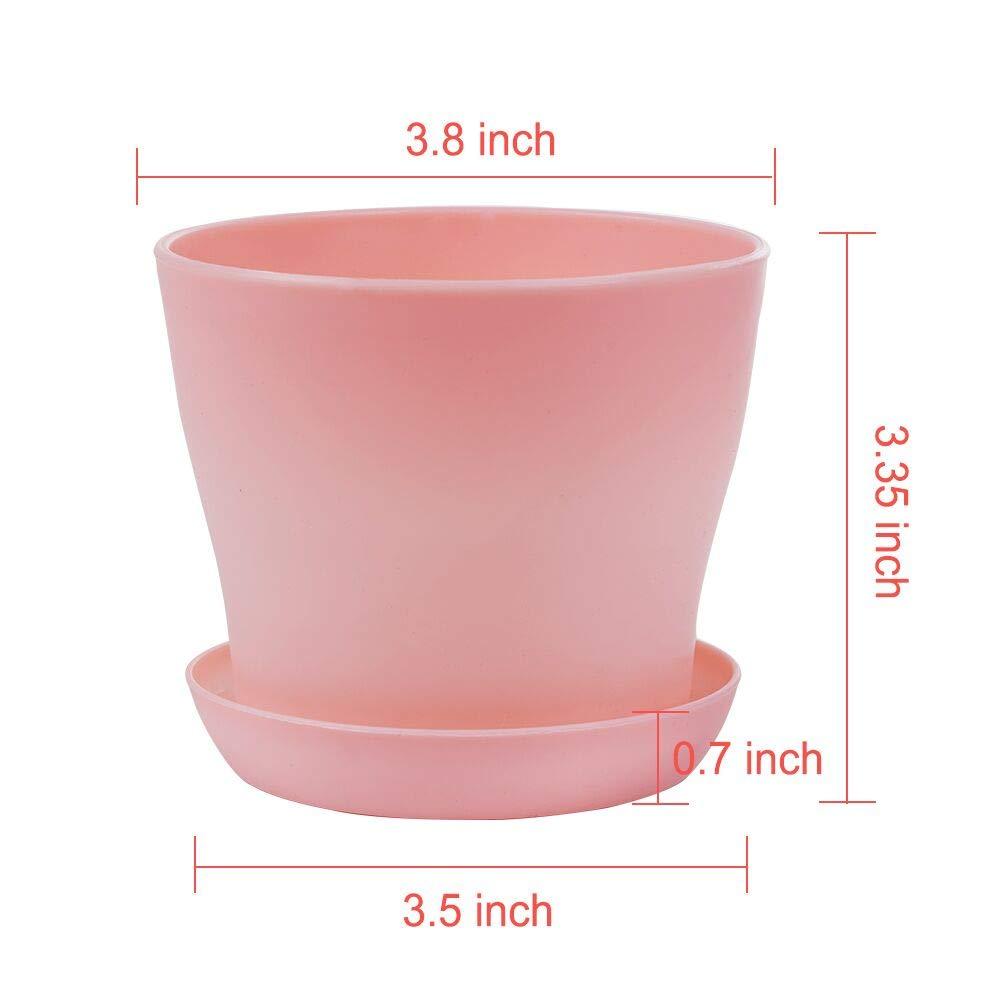 TDHDIKE 10 Pcs Plastic Planters Indoor Pots, Mini Flower Seedlings Nursery Flower Pot with Pallet, Modern Decorative Gardening Containers Pink / White / Purple / Blue / Green