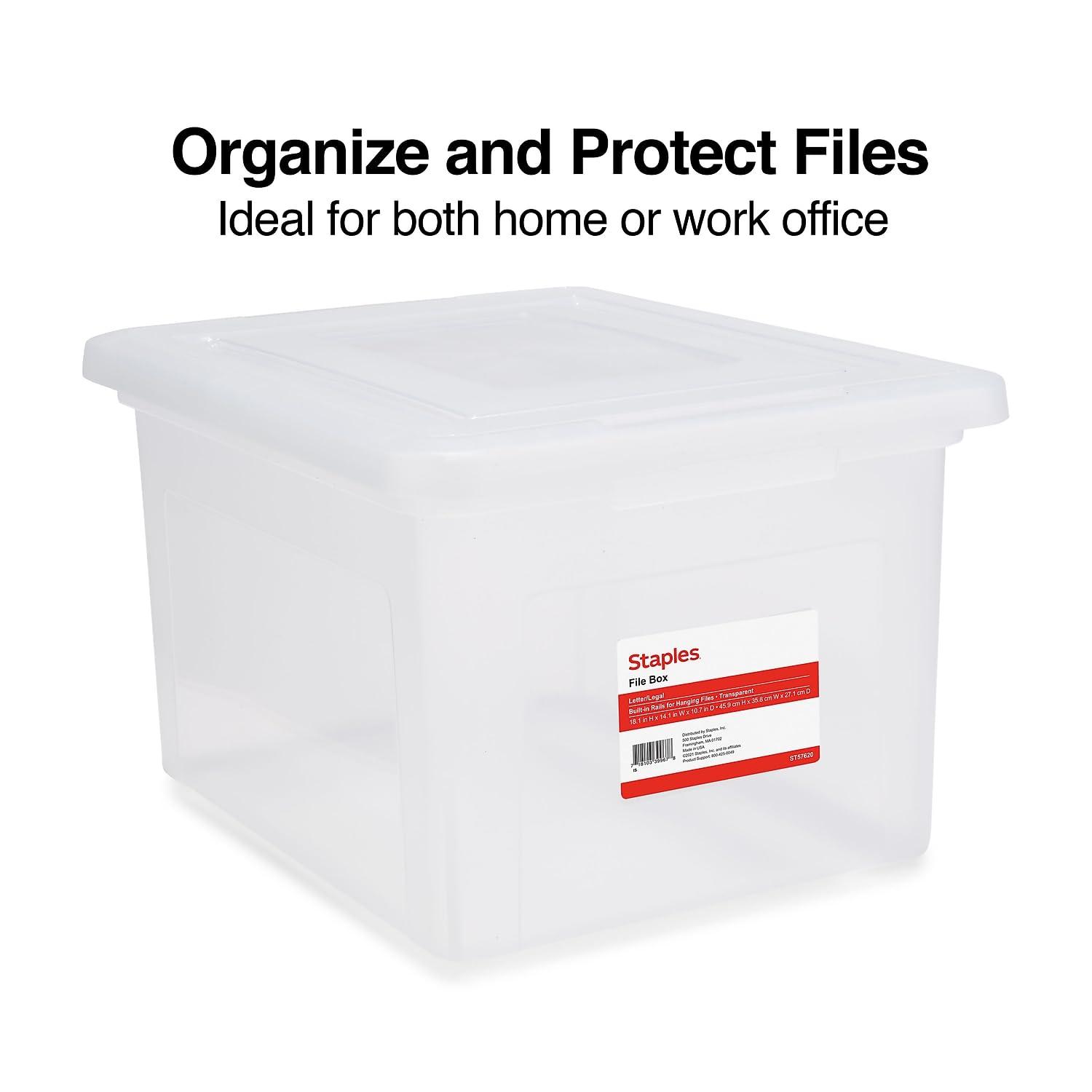 Staples File Box Plastic File Box Snap Letter/Legal Size Clear (140168/140139)