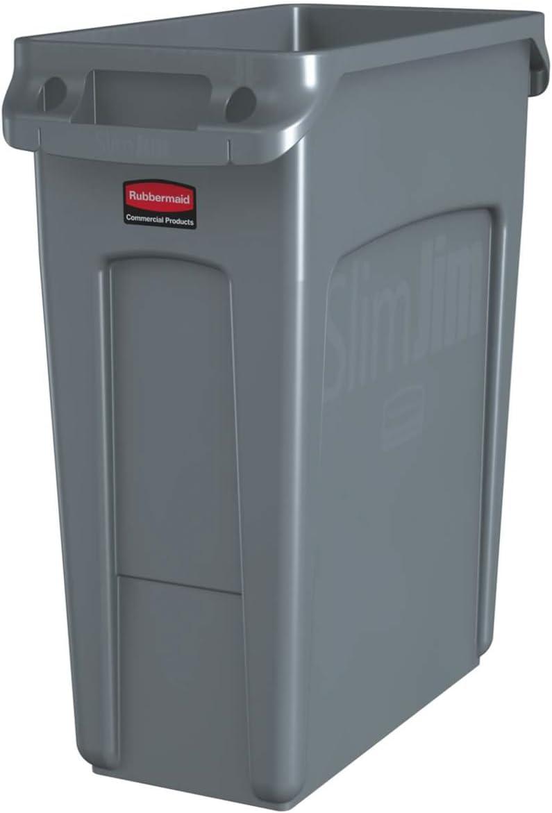 Rubbermaid Commercial Slim Jim Waste Container w/Handles Rectangular Plastic 15.875gal Light Gray