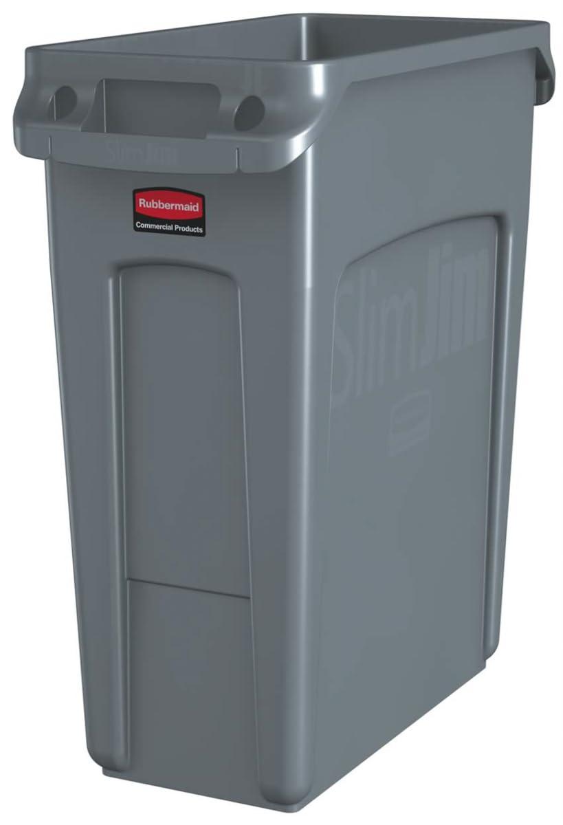 Rubbermaid Commercial Slim Jim Waste Container w/Handles Rectangular Plastic 15.875gal Light Gray