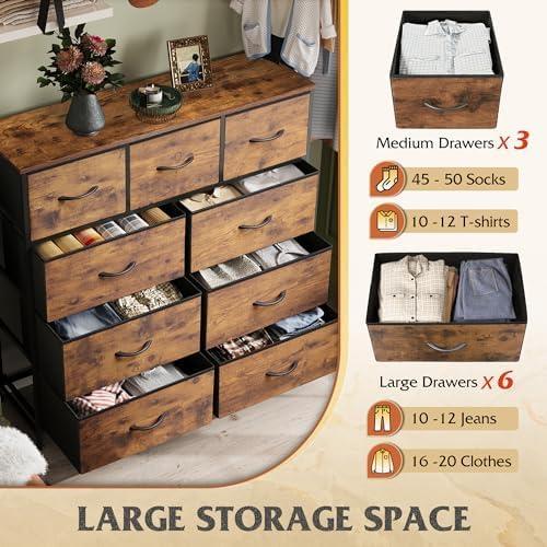 Dresser for Bedroom with 9 Drawers  Chest of Drawers with Socket & LED Light  PU Storage Dresser  Organizer Unit for Living Room  Hallway  Closet