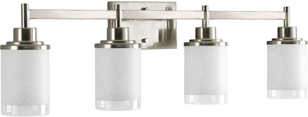 Progress Lighting Alexa Collection 4-Light Bath Fixture, Brushed Nickel, White Linen Glass Shade