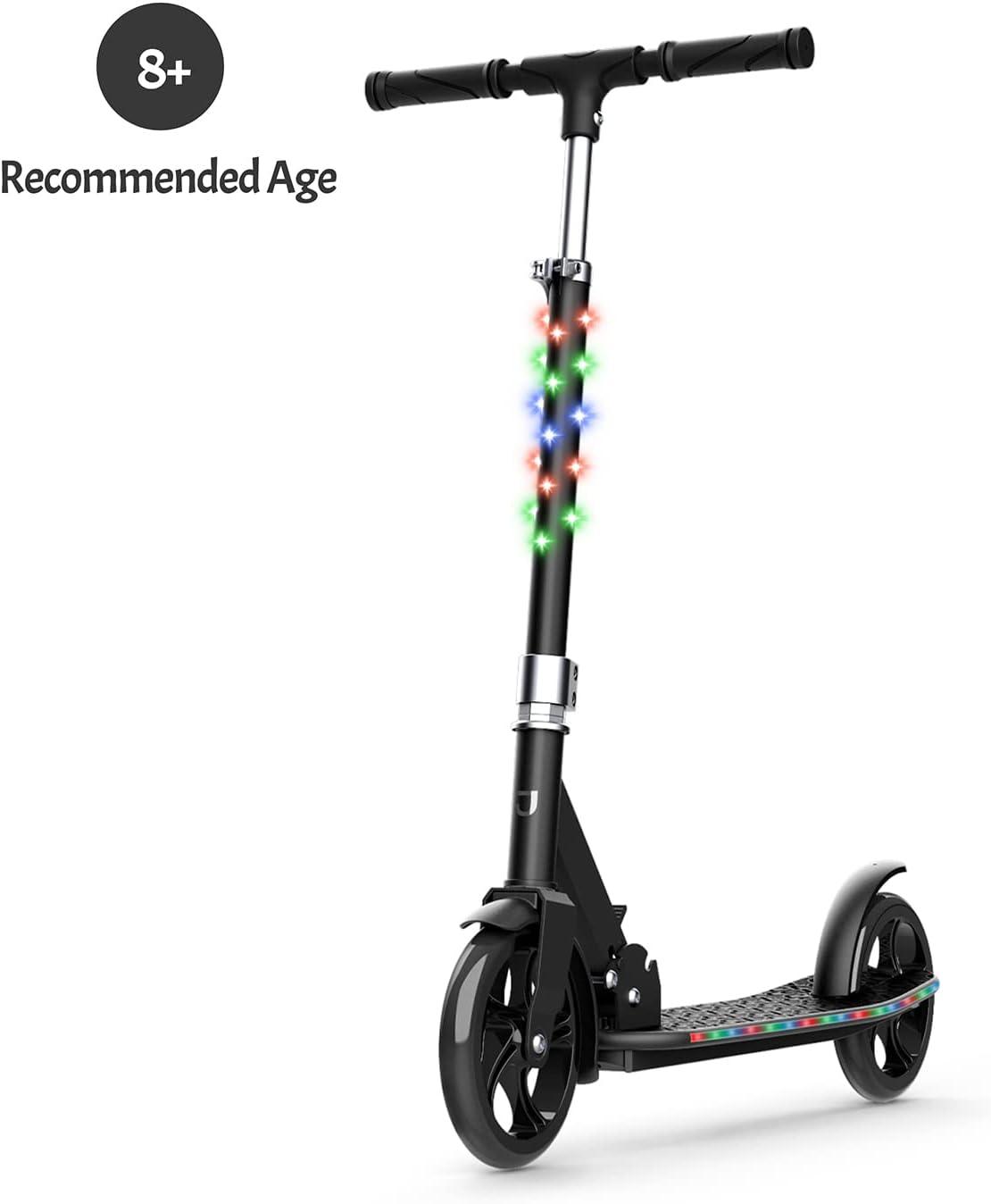 Black Adjustable LED Light-Up Kick Scooter with Wide Deck