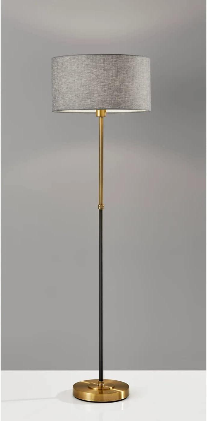 59" 3-way Bergen Floor Lamp Black - Adesso: Mid-Century, Antique Brass Mix, Gray Shade