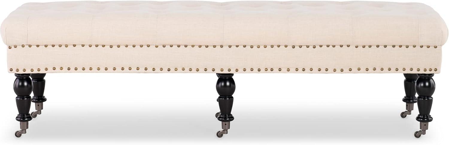 62" Isabelle Linen Tufted Bench with Nailhead Trim & Casters - Entryway, Bedroom - Linon