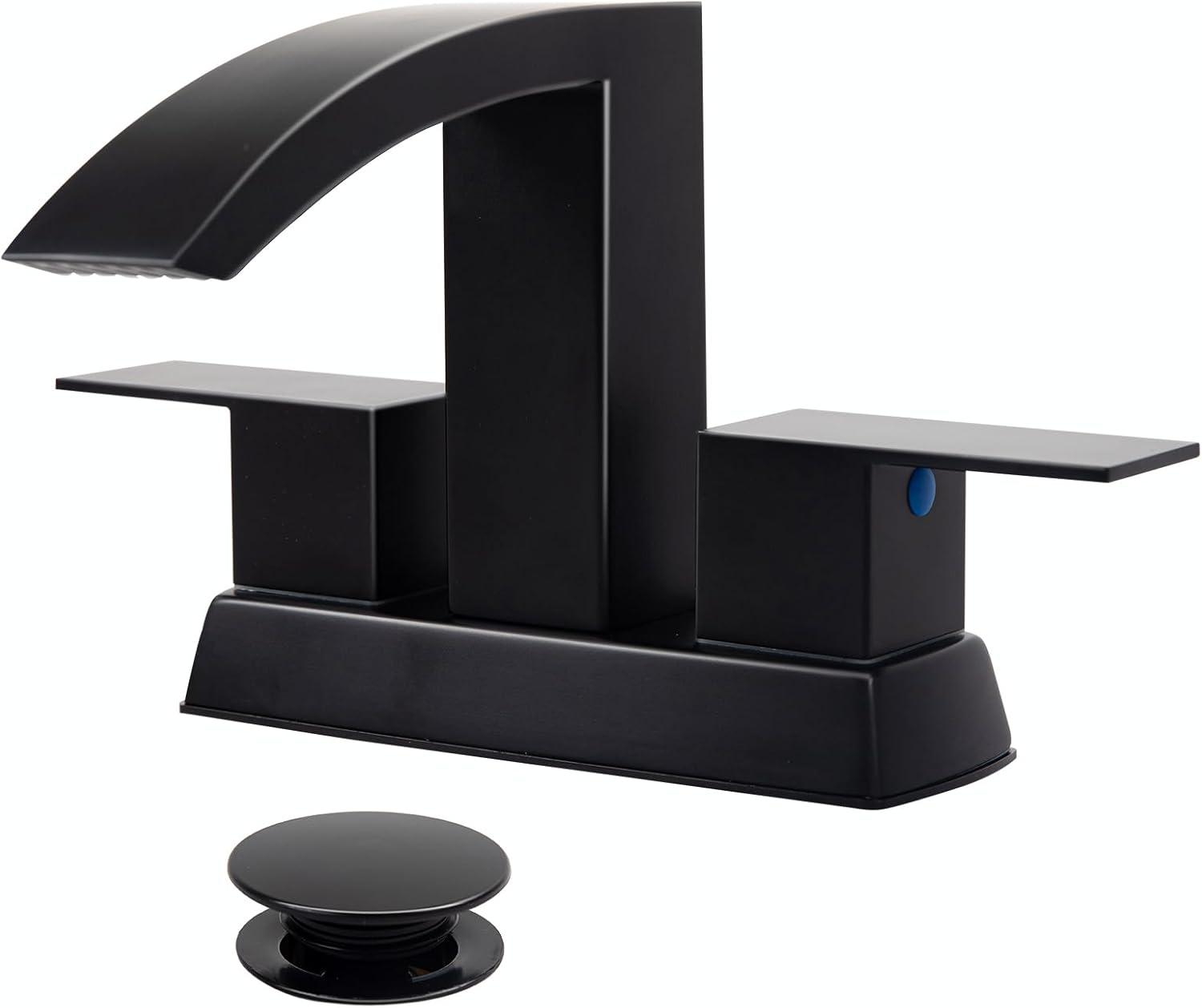 Matt Black Bathroom Sink Faucet 4 inch Bathroom Faucets for Sink 2-Handle Faucet with Pop-up Drain Vanity Faucet Modern
