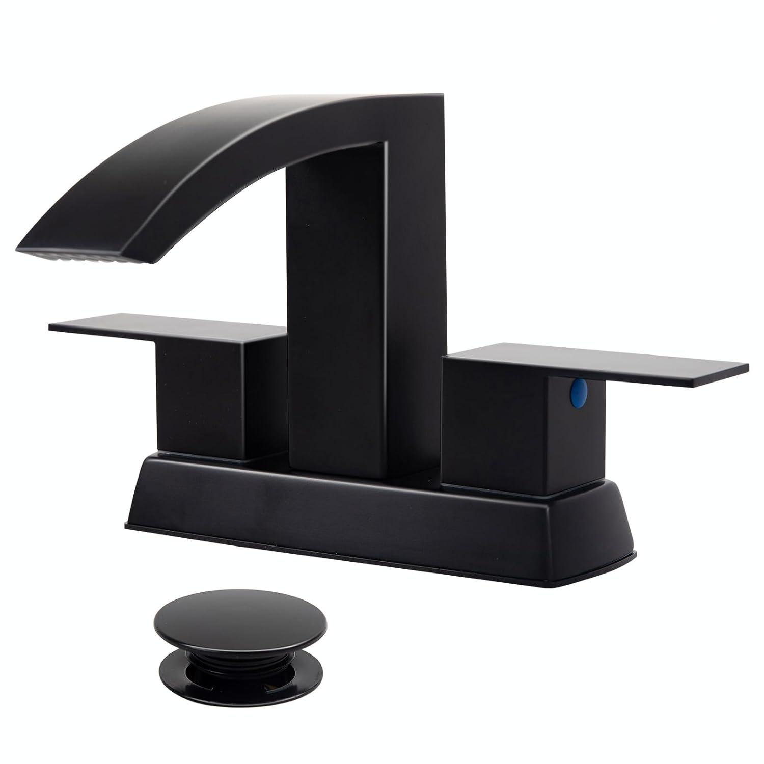 Matt Black Bathroom Sink Faucet 4 inch Bathroom Faucets for Sink 2-Handle Faucet with Pop-up Drain Vanity Faucet Modern
