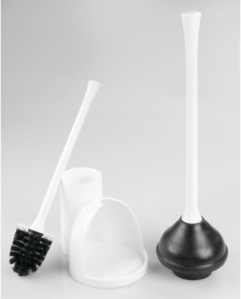 iDesign White Plastic Toilet Bowl Brush and Plunger Set