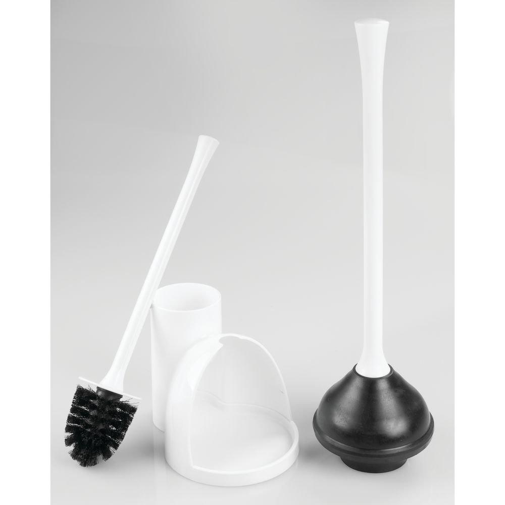 InterDesign Una Slim Toilet Bowl Brush and Plunger Set for Bathroom Storage, White