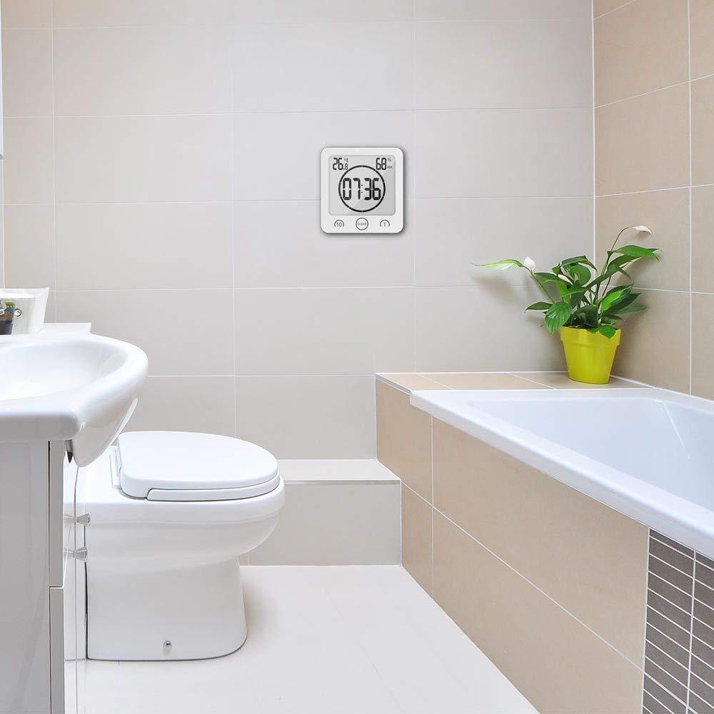 Bathroom Shower Clock Digital Clock Timer Large LCD Display Touch Screen Timer with Temperature Humidity Display for Bathroom Shower Kitchen,white，G169791