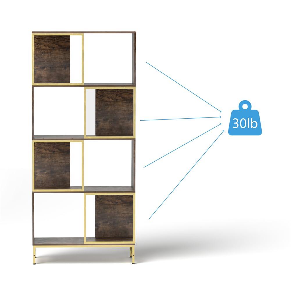 Furvclv 4 Tier Bookshelf, Modern Bookcase For CDs Books Movies, Asymmetrical Book Storage Organizer Space-Saving For Living Room Bedroom Office Kitchen