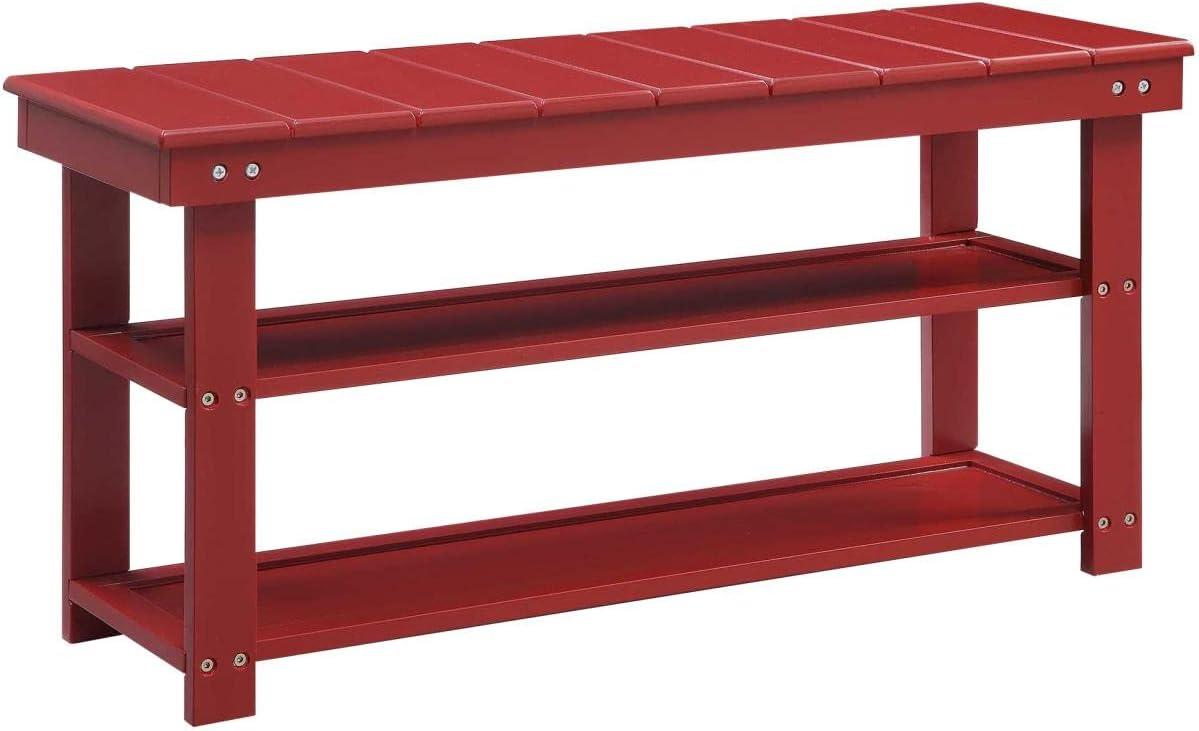 Cranberry Red Contemporary Mudroom Bench with Storage Shelves