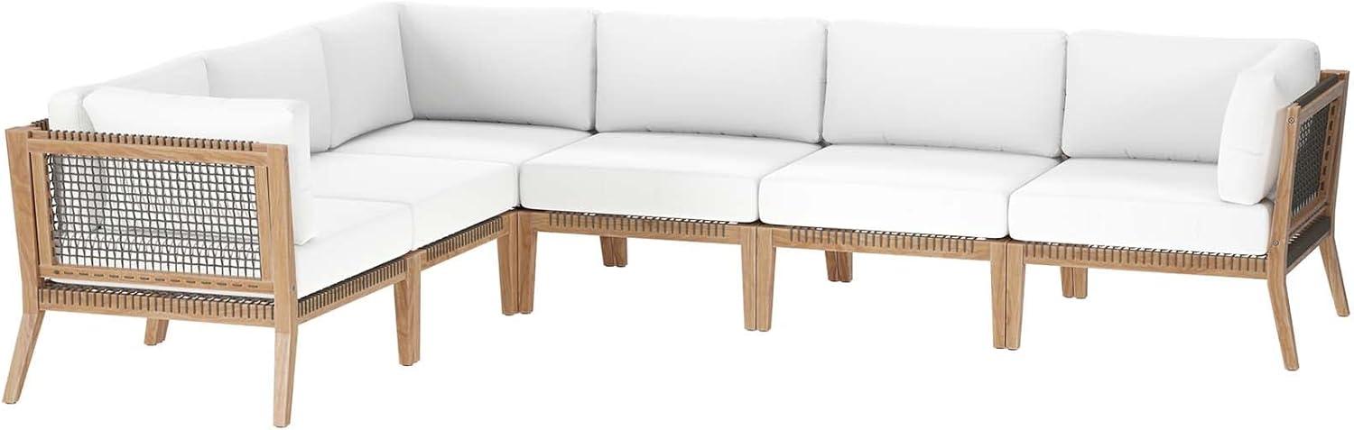Modway Clearwater Outdoor Patio Teak Wood 6-Piece Sectional Sofa