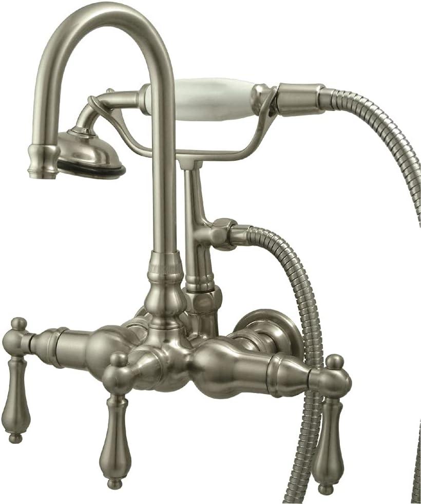 Kingston Brass Vintage Three-Handle 2-Hole Tub Wall Mount Clawfoot Tub Faucet with Hand Shower