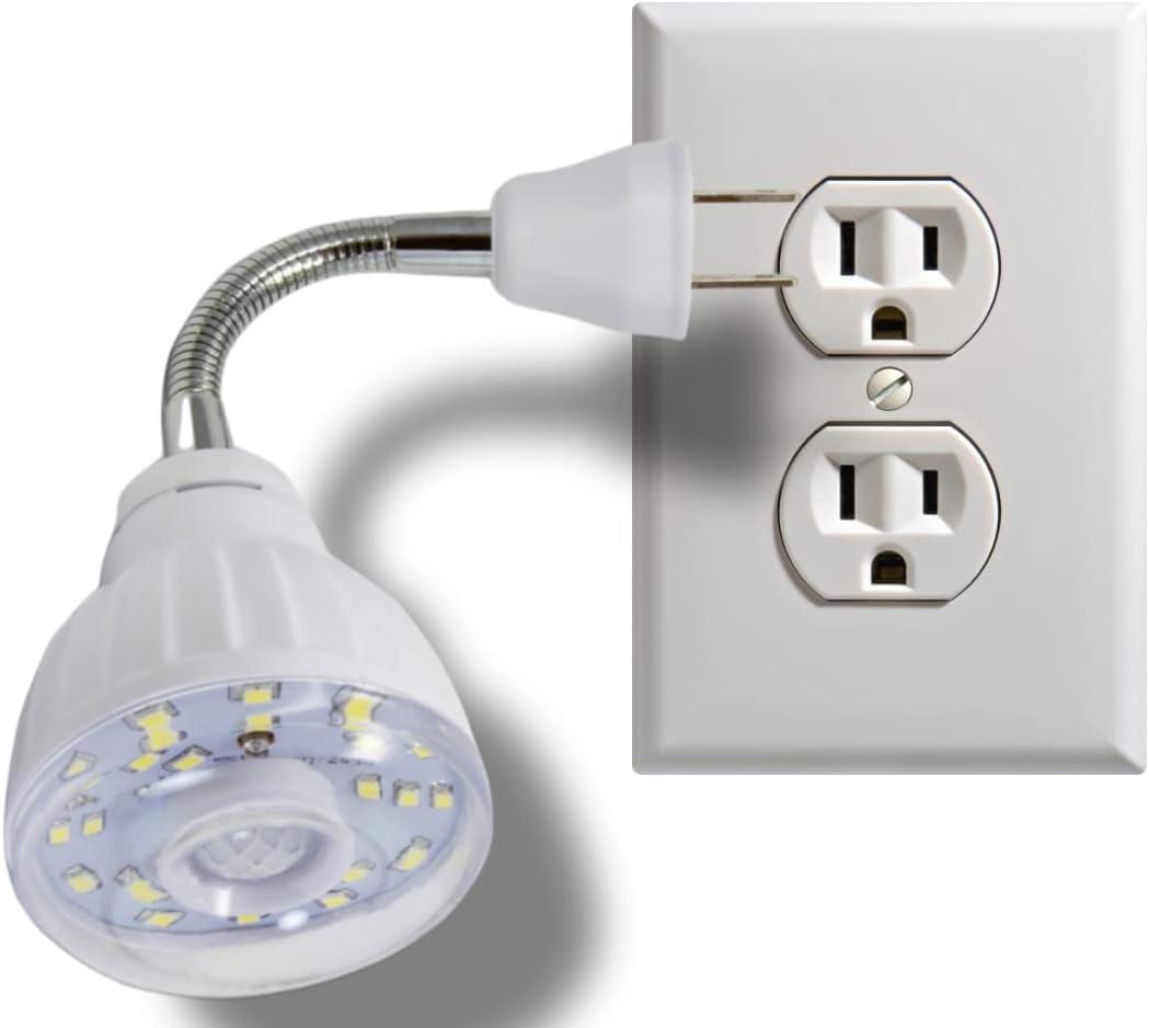 White LED Motion-Activated Plug-in Wall Light with Flexible Neck