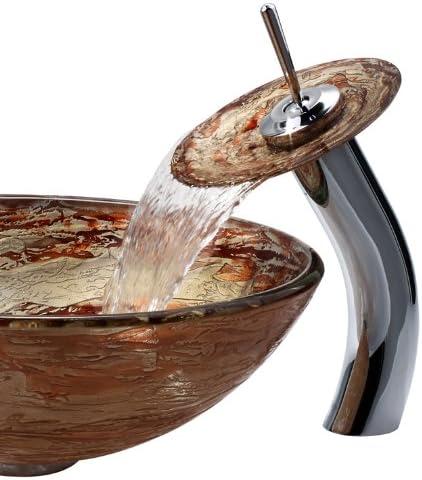 Kraus C-GV-651-12mm-10CH Copper Glass Circular Vessel Bathroom Sink with Faucet and Overflow