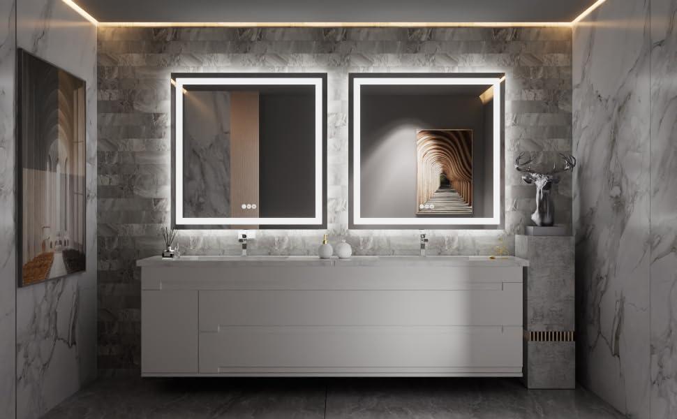 Ivy Bronx Molly Frameless LED Front Light and Backlit 3 Colors Dimmable Anti-Fog Wall Bathroom Vanity Mirror