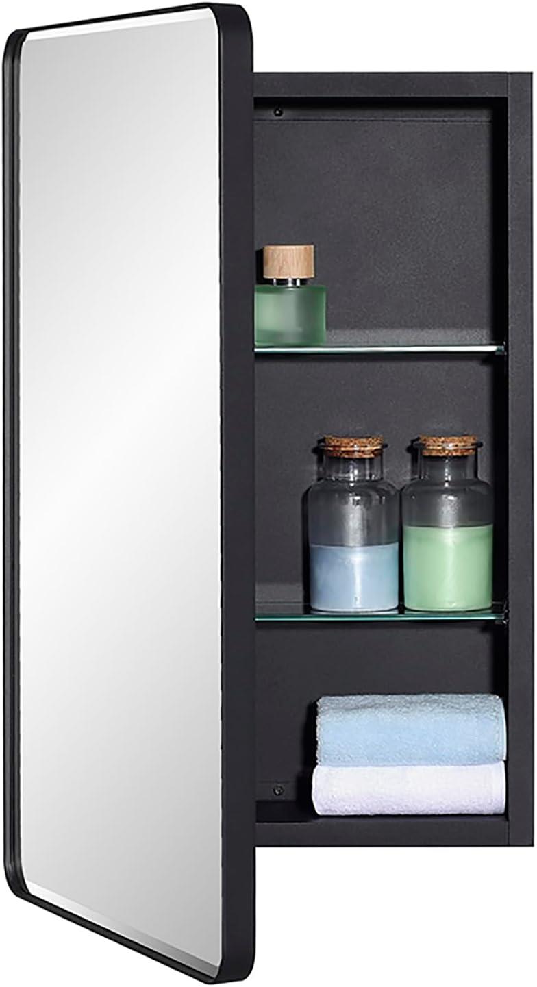 Black Aluminum and Steel Bathroom Medicine Cabinet with Mirror