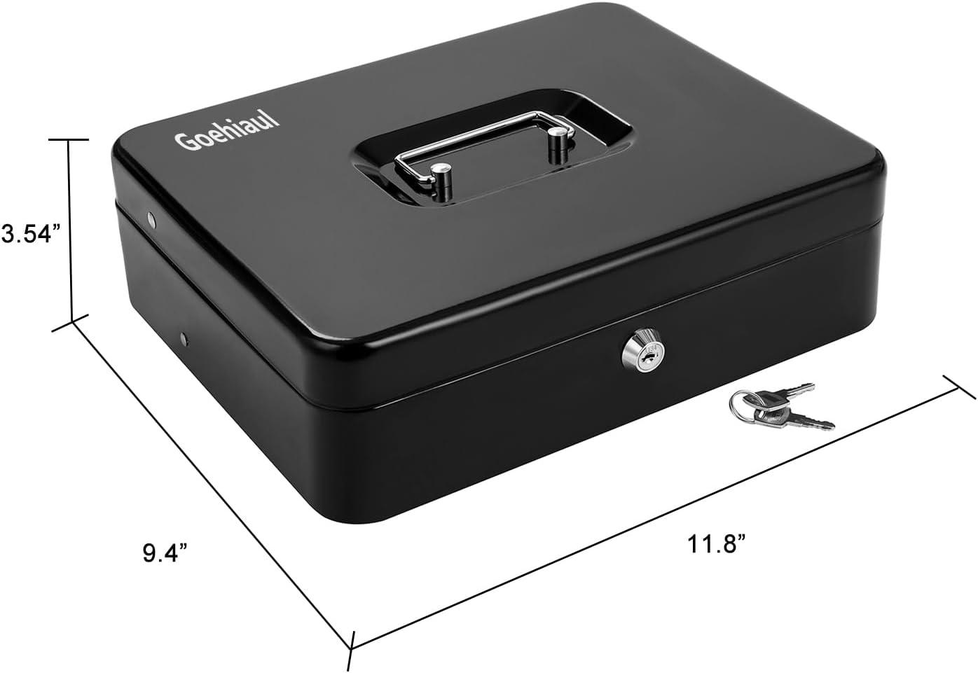 Geohiaul Cash Box with Money Tray and Lock Money Box for Cash Cash Box with Lock 11.80" x 9.40" x 3.54"