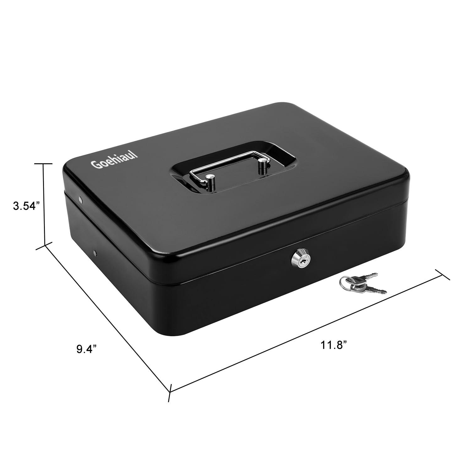 Geohiaul Cash Box with Money Tray and Lock Money Box for Cash Cash Box with Lock 11.80" x 9.40" x 3.54"
