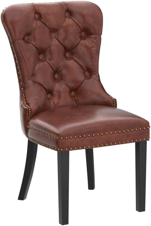 Brown Tufted Upholstered Side Chair with Wood Legs