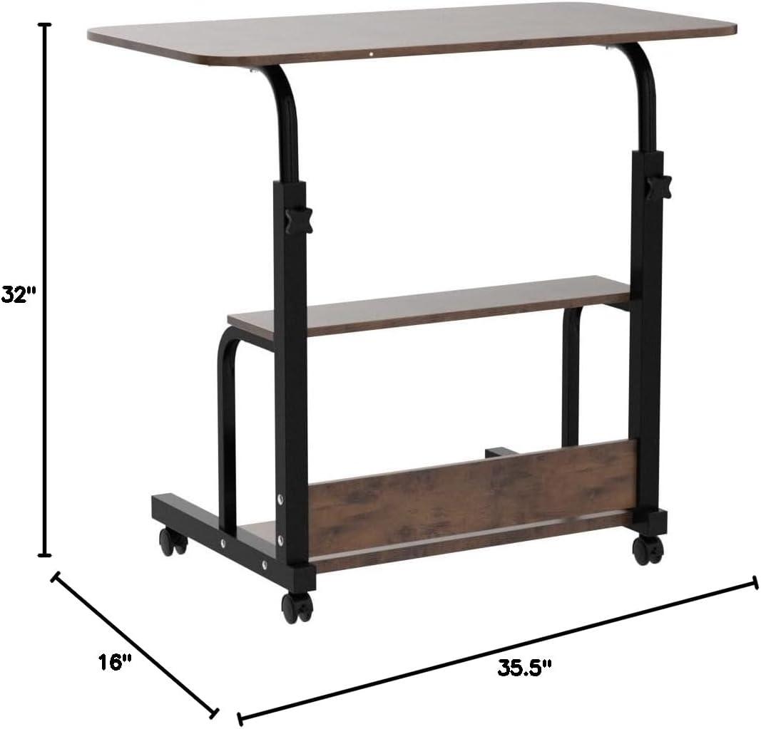 Adjustable Table Student Computer Desk Portable Home Office Furniture Small Spaces Sofa Bedroom Bedside Learn Play Game on Wheels Movable with Storage Size 31.5 * 15.7 in Oak D