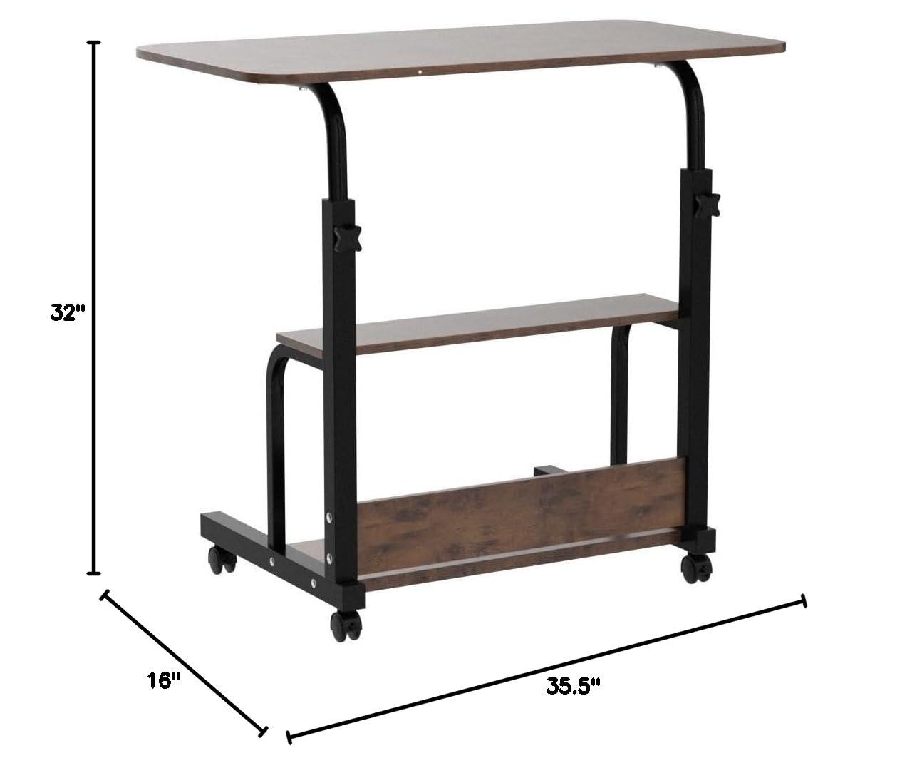 Adjustable Table Student Computer Desk Portable Home Office Furniture Small Spaces Sofa Bedroom Bedside Learn Play Game on Wheels Movable with Storage Size 31.5 * 15.7 in Oak D