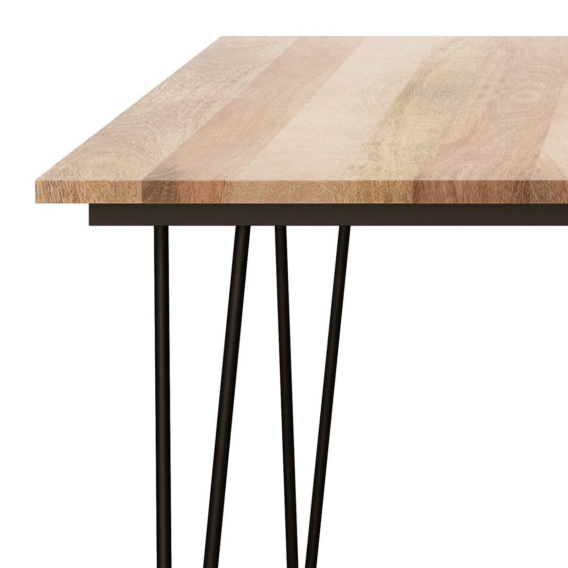 Hunter Solid Mango Wood Dining Table, Industrial Style with Hairpin Legs, Seats 6