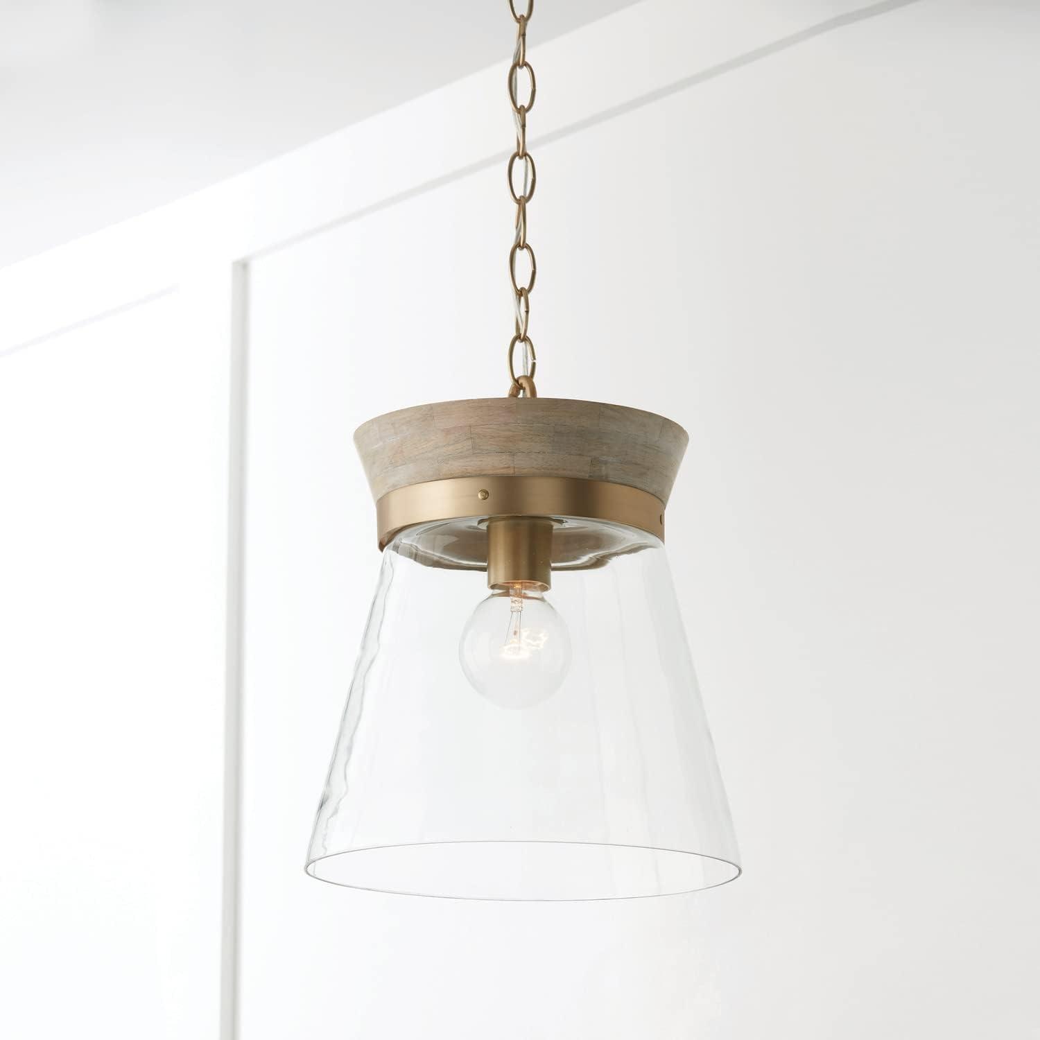 Finn 1 - Light White Wash/Matte Brass Bell Pendant