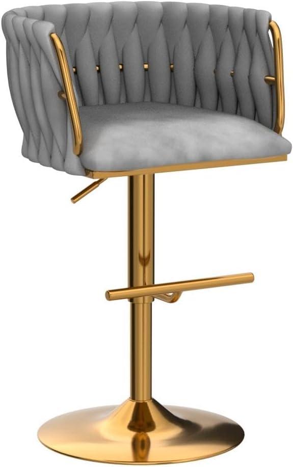 Velvet Bar Stools Set of 2, Counter Height Bar Stools with Low Back, Gold Swivel Barstools for Kitchen Island, Bar Pub (Grey)