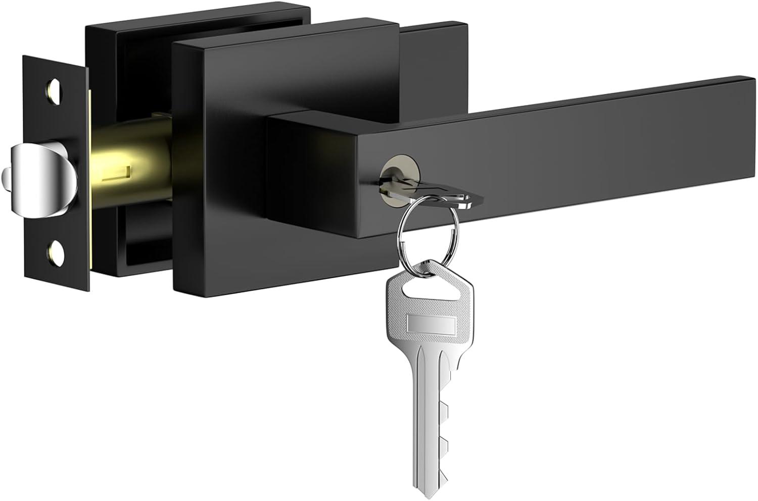 Front Door Handle and Deadbolt Set, Matte Black Exterior Door Lock Set with Deadbolt, Front Door Handles and Locks (2 Pack)