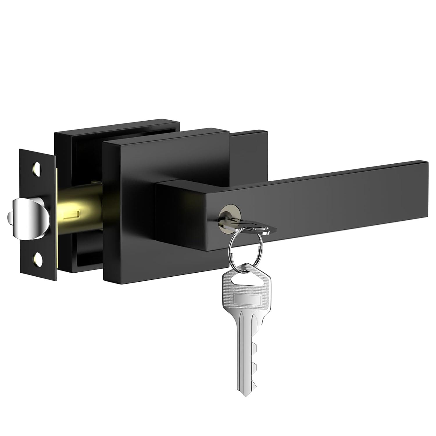 Front Door Handle and Deadbolt Set, Matte Black Exterior Door Lock Set with Deadbolt, Front Door Handles and Locks (2 Pack)