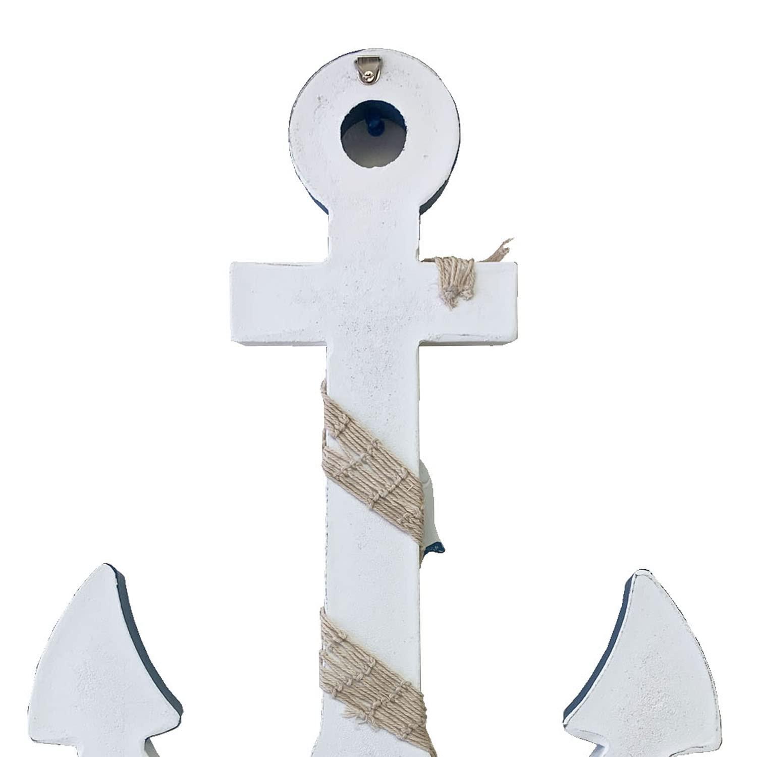 Grace Home Wooden Decorative Anchor with Rope and Crossbar, Wood Nautical Decor Anchor Wall Hanging Ornament Plaque, 18’’H