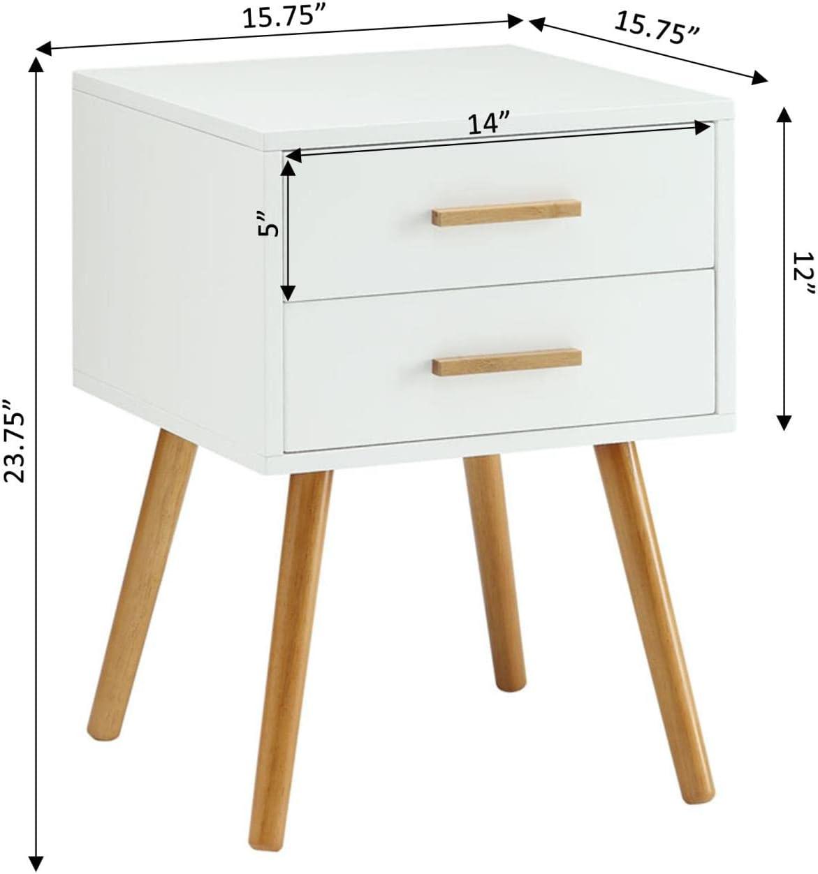 Mid-Century Modern White Wood Square End Table with Storage