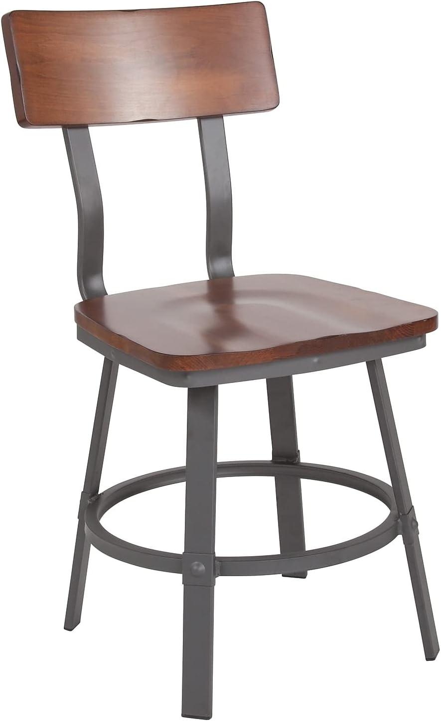 Modern-Industrial Gray Steel Side Chair with Rustic Walnut Wood Seat