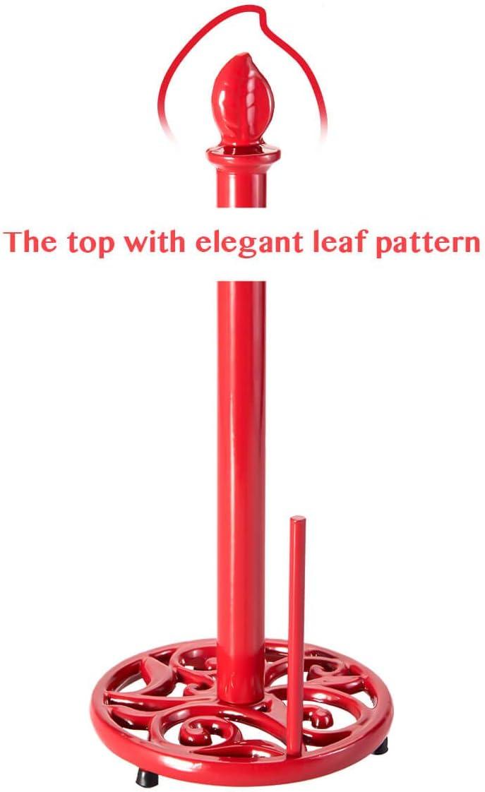 JOGREFUL Paper Towel Holder Stand, Cast Iron Kitchen Paper Towel Countertop Vintage Stand with Weighted-Base, Bathroom Organization for Family Standard Large Size Roll Paper, Mistletoe Base, Red