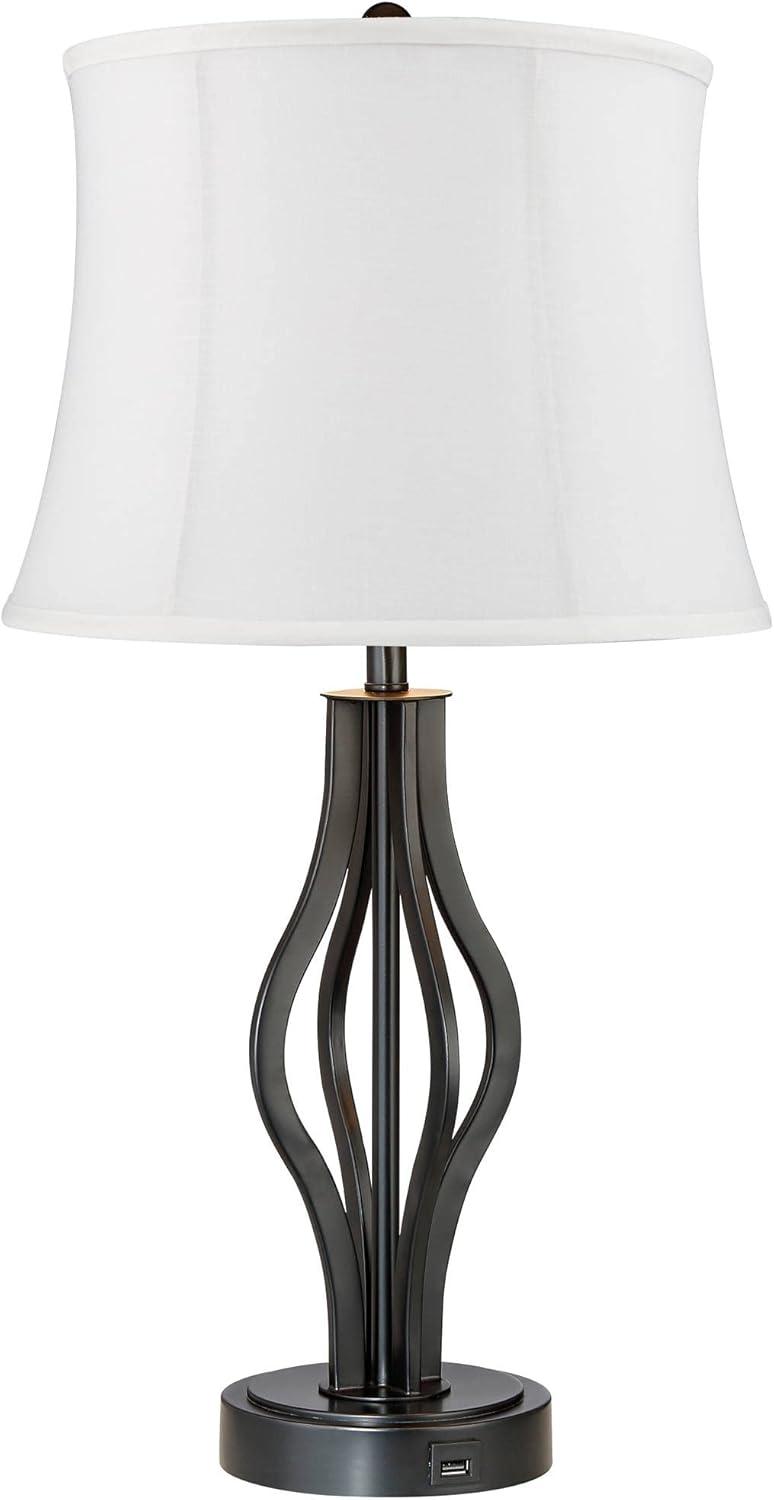 Heather Dark Iron Table Lamps with White Softback Shades and USB Ports