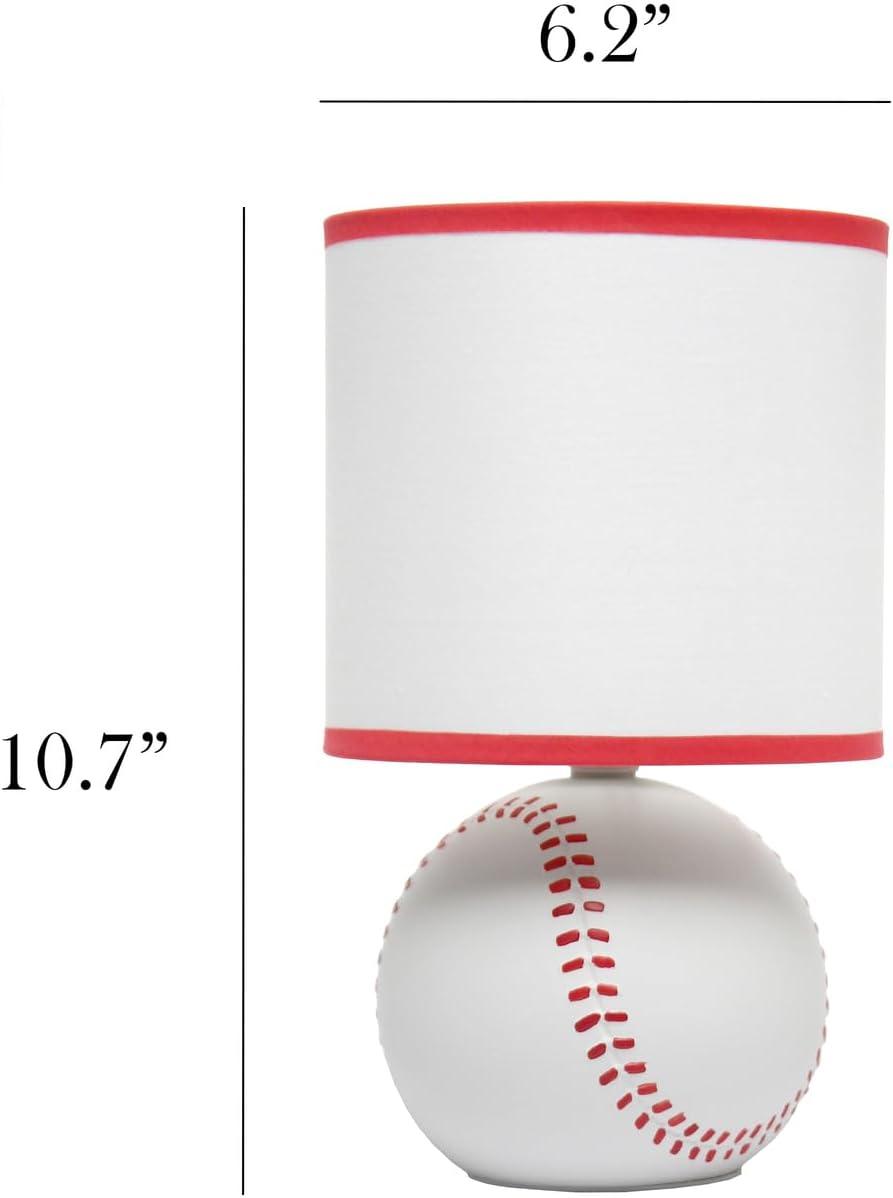 Simple Designs 10.7" SportsLite Mini Baseball Table Lamp Mancave White and Red