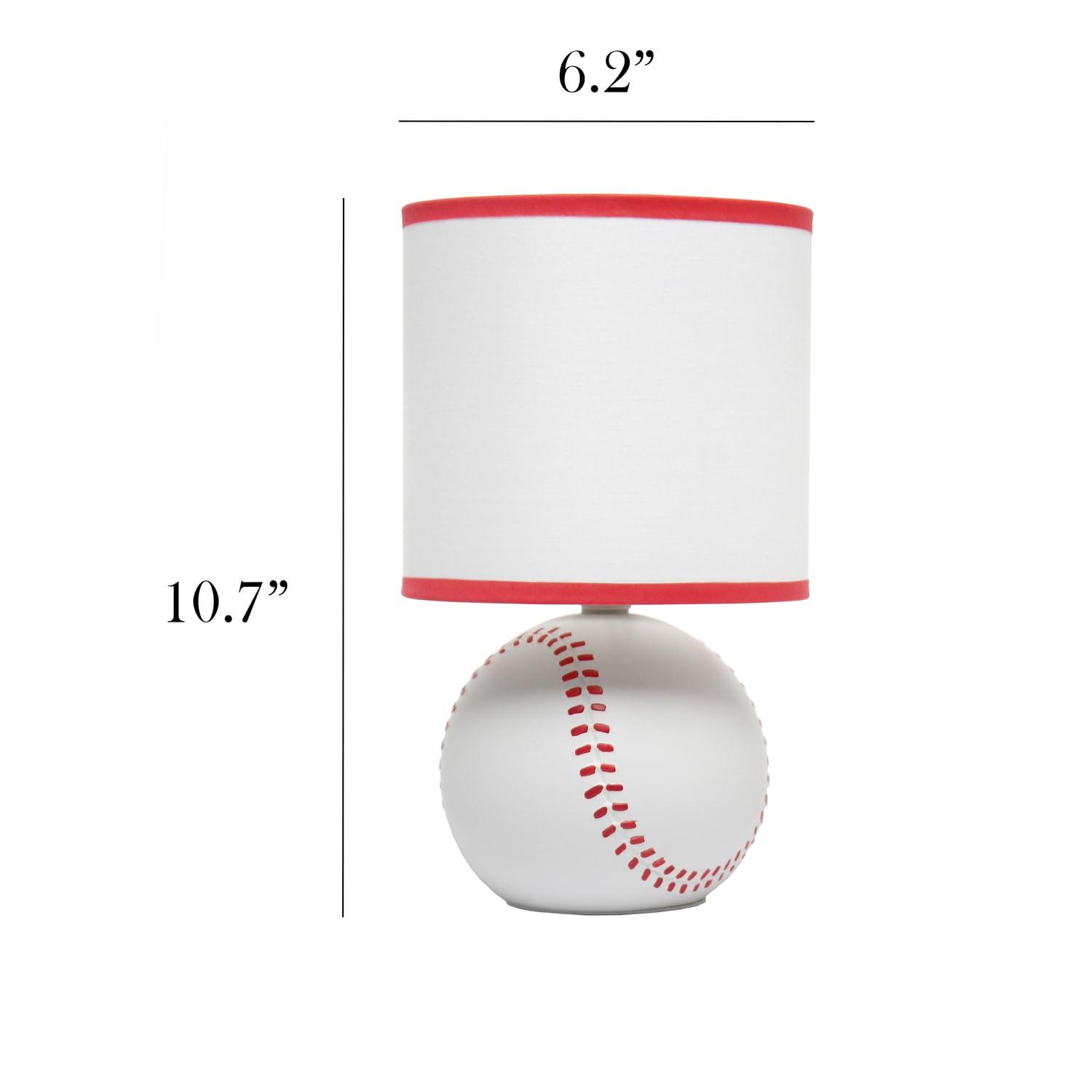 Simple Designs 10.7" SportsLite Mini Baseball Table Lamp Mancave White and Red