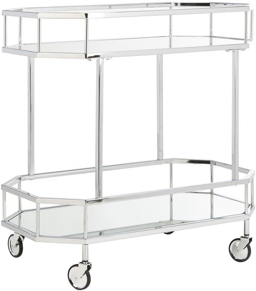 Silva 2 Tier Octagon Bar Cart - BCT8004B - Chrome/Mirror - Safavieh