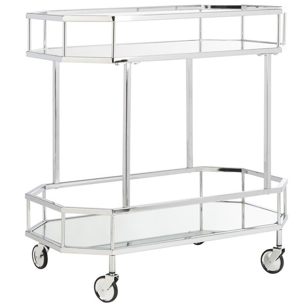 Silva 2 Tier Octagon Bar Cart - BCT8004B - Chrome/Mirror - Safavieh