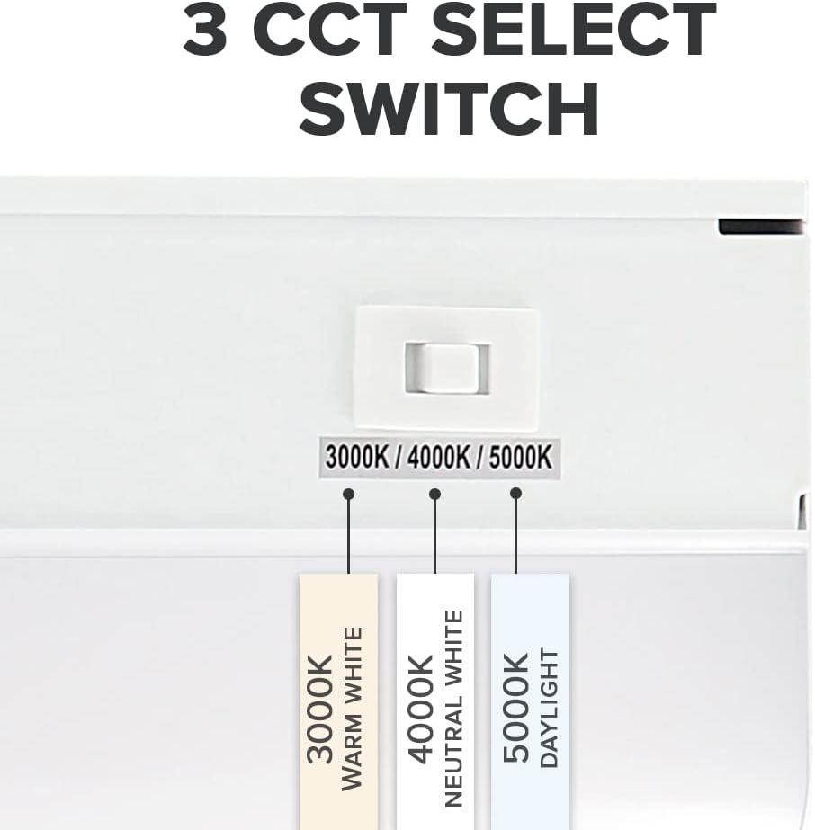 Maxxima 12 in. Hardwired LED Under Cabinet Light - 300 Lumens, 3 CCT, Color Temperature Slide Control, 3000K/4000K/5000K, White, on/off Switch, ETL Listed