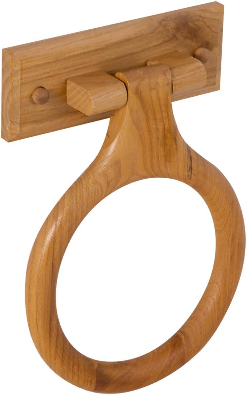 Honey Oak Wall Mounted Wooden Towel Ring